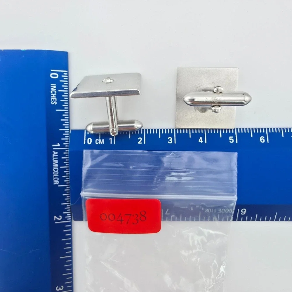 Vintage SWANK Cufflinks Clear Rhinestone Wavy Border Stainless Steel Bullet Back